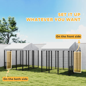 Outdoor Dog Kennel with Waterproof UV-Resistant Cover, Rotating & 4-Level Adjustable Feeding Bowls – view 7