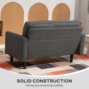 Loveseat Sofa, Linen 2 Seater Sofa Couch with Thick Padded Seat & Backrest for Living Room, Home Office, Dark Grey