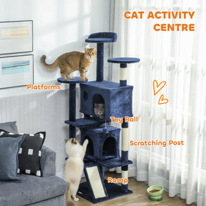 54" Cat Tree, Multi-Level Cat Tower with Scratching Posts, Cat Condos, Bed, Platforms, Ramp, Toy Ball, Beige – view 66