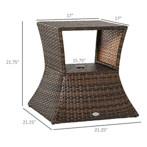 Rattan Wicker Side Table, 21.3" Square Outdoor End Table with Umbrella Hole 2-Tier Storage for Patio Garden – view 3