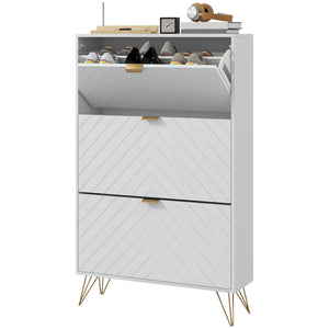 Modern Shoe Storage Cabinet with 3 Flip Drawers for 18 Pairs, Narrow Shoe Organizer for Entryway, Hallway, White