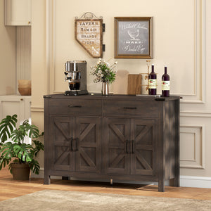 Side Cabinet, Farmhouse Kitchen Storage Cabinet w/ 2 Drawers and Shelves for Living Room, Entryway, Grey – view 31