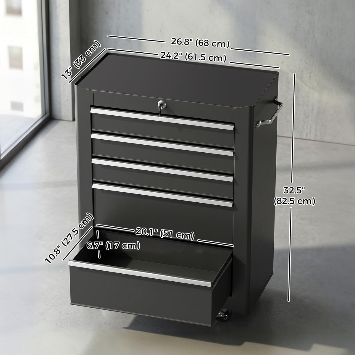 5-Drawer Rolling Tool Cabinet on Wheels, Lockable Tool Chest, Tool Organizer for Garage – view 2