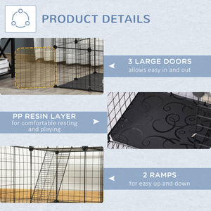 39 Pcs Small Animal Cage Bunny Hutch Portable Metal Wire with Ramps for Kitten Chinchilla, Black