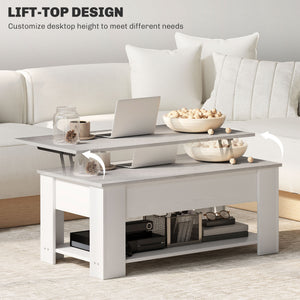 Lift Top Coffee Table with Hidden Storage Compartment and Open Shelf, Center Table for Living Room, Grey – view 10