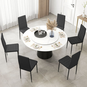 High Back Dining Chairs, Modern Upholstered Linen Fabric Accent Chairs with Metal Legs for Kitchen, Set of 6, Black