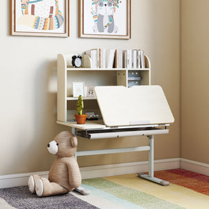 Qaba Kids Desk Height Adjustable with Tilted Desktop, Storage, Drawer, Pegboard, for 3-12 Years