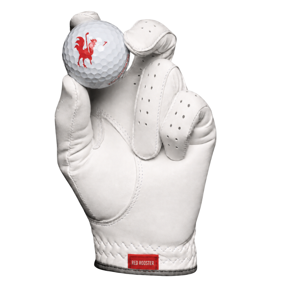 Women's Silkie - Red Rooster Golf AAA Cabretta Leather Golf Glove, white leather with a grey panel