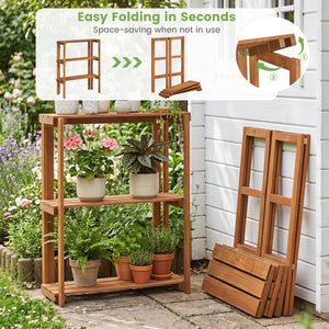 2/3-Tier Folding Wooden Storage Shelves for Entryway and Garden-3-Tier view 8