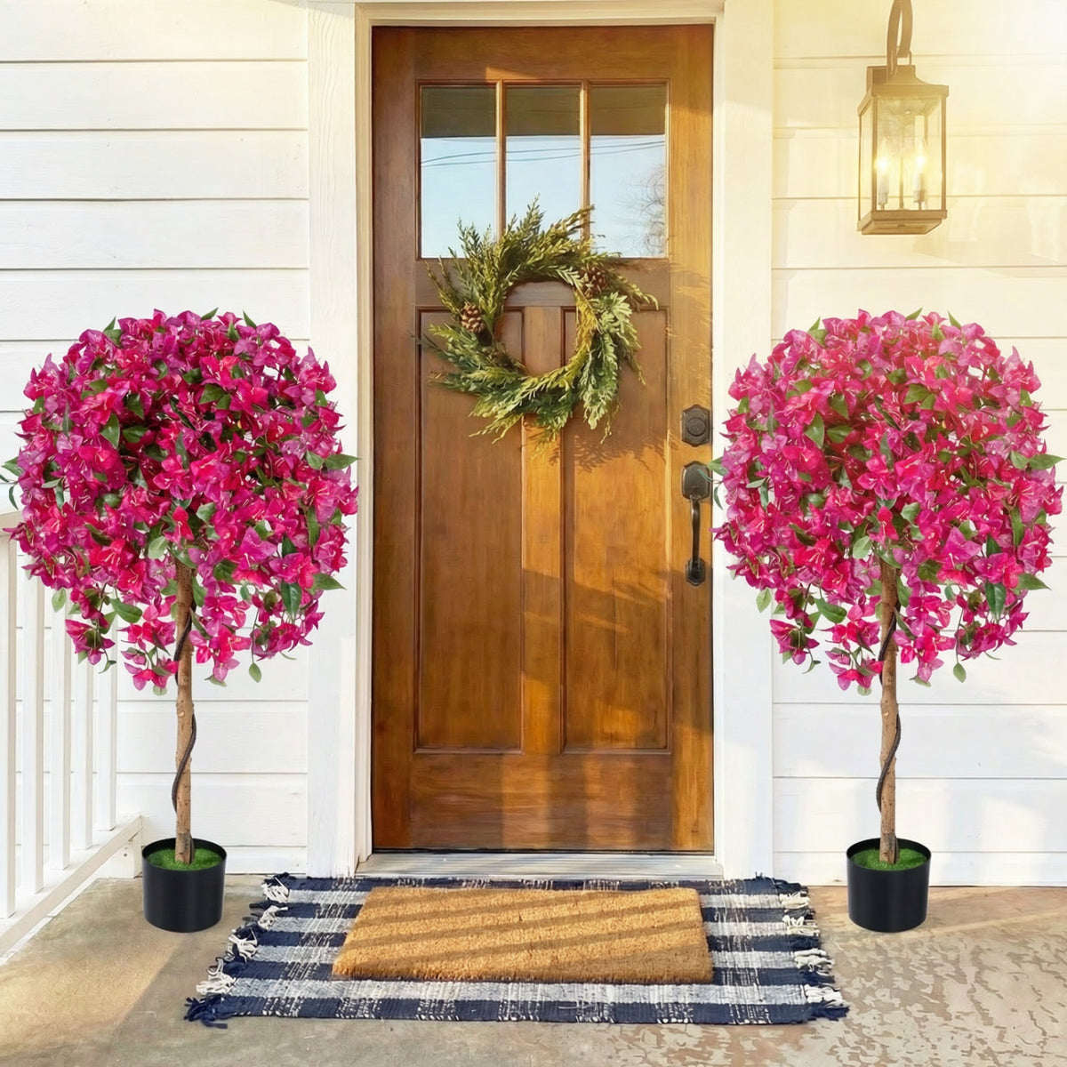 2 Pack Artificial Azalea Trees Faux Floral Plants with Vivid Blooming Flowers view 2