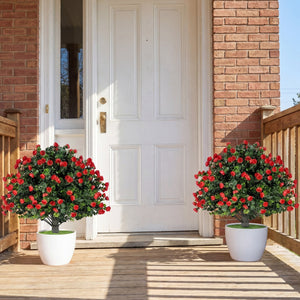 2 Pack Artificial Rose Topiary Ball Trees with PP Cement-Filled Flowerpot for Home view 2