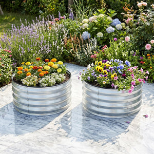 2 Pack Galvanized Raised Garden Bed Kit with Open-Ended Base-Silver view 2