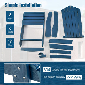 2 Pieces Adirondack Chair Set with Ergonomic Design for Porch and Backyard-Navy view 9