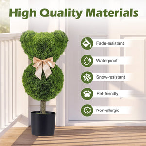 2 Pieces Bear Topiary Trees with Pots Sun-resistant Bear-Shaped Boxwood Faux Plants view 6