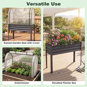 2 Pieces Galvanized Raised Garden Bed with Legs and Greenhouse Cover for Vegetable Flower-Gray view 7