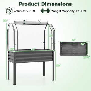 2 Pieces Galvanized Raised Garden Bed with Legs and Greenhouse Cover for Vegetable Flower-Gray view 5