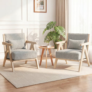 2 Pieces Living Room Furniture Set with Rubber Wood Frame-Gray view 5