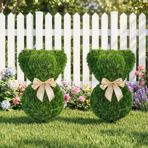 2 Pieces Teddy Bear Topiary Trees Sun-resistant Faux Boxwood Plants with Bowknot view 5