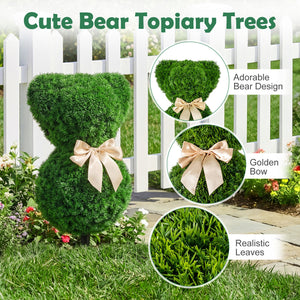 2 Pieces Teddy Bear Topiary Trees Sun-resistant Faux Boxwood Plants with Bowknot view 7