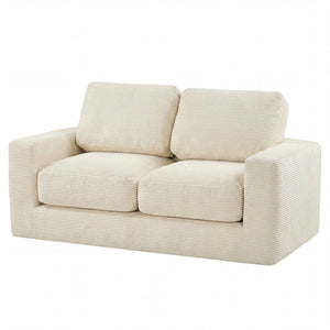2-Seater Floor Couch Loveseat Foam Sofa with Removable Corduroy Cover-Beige