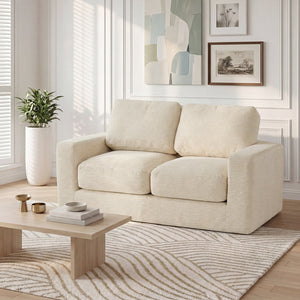 2-Seater Floor Couch Loveseat Foam Sofa with Removable Corduroy Cover-Beige view 3