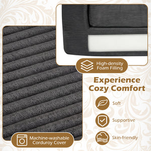 2-Seater Floor Couch Loveseat Foam Sofa with Removable Corduroy Cover-Black view 7