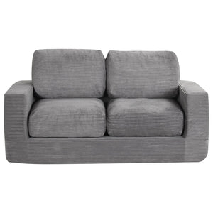 2-Seater Floor Couch Loveseat Foam Sofa with Removable Corduroy Cover-Gray view 4