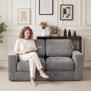 2-Seater Floor Couch Loveseat Foam Sofa with Removable Corduroy Cover-Gray view 6