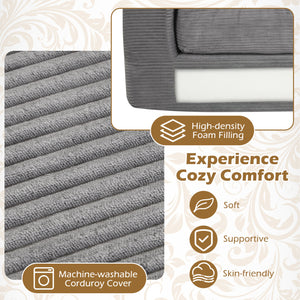 2-Seater Floor Couch Loveseat Foam Sofa with Removable Corduroy Cover-Gray view 8