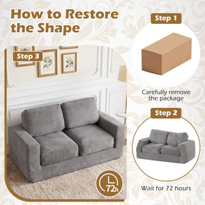 2-Seater Floor Couch Loveseat Foam Sofa with Removable Corduroy Cover-Gray view 9