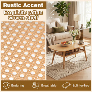 2-Tier Boho Rattan Coffee Table with Rounded Corners-Natural view 9