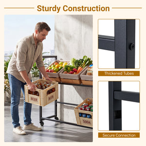 2-Tier Drink Crate Rack with 4 Universal Wheels for Beer and Water Kitchen and Bar-Black view 8