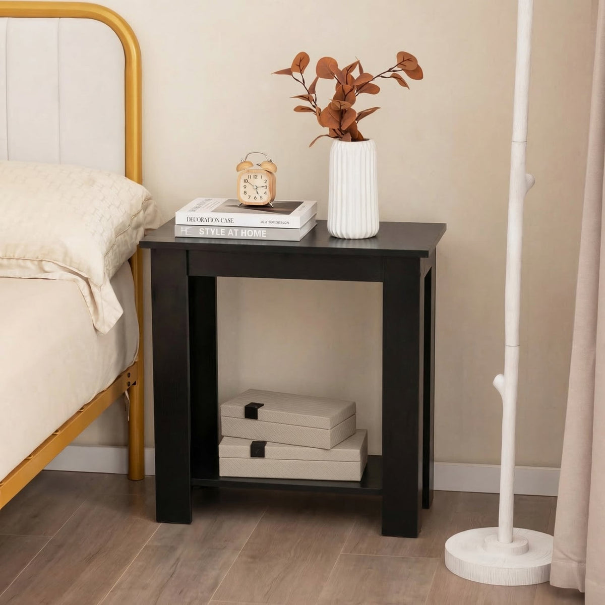 2-Tier Modern Compact End Table with Storage Shelf-Black view 2