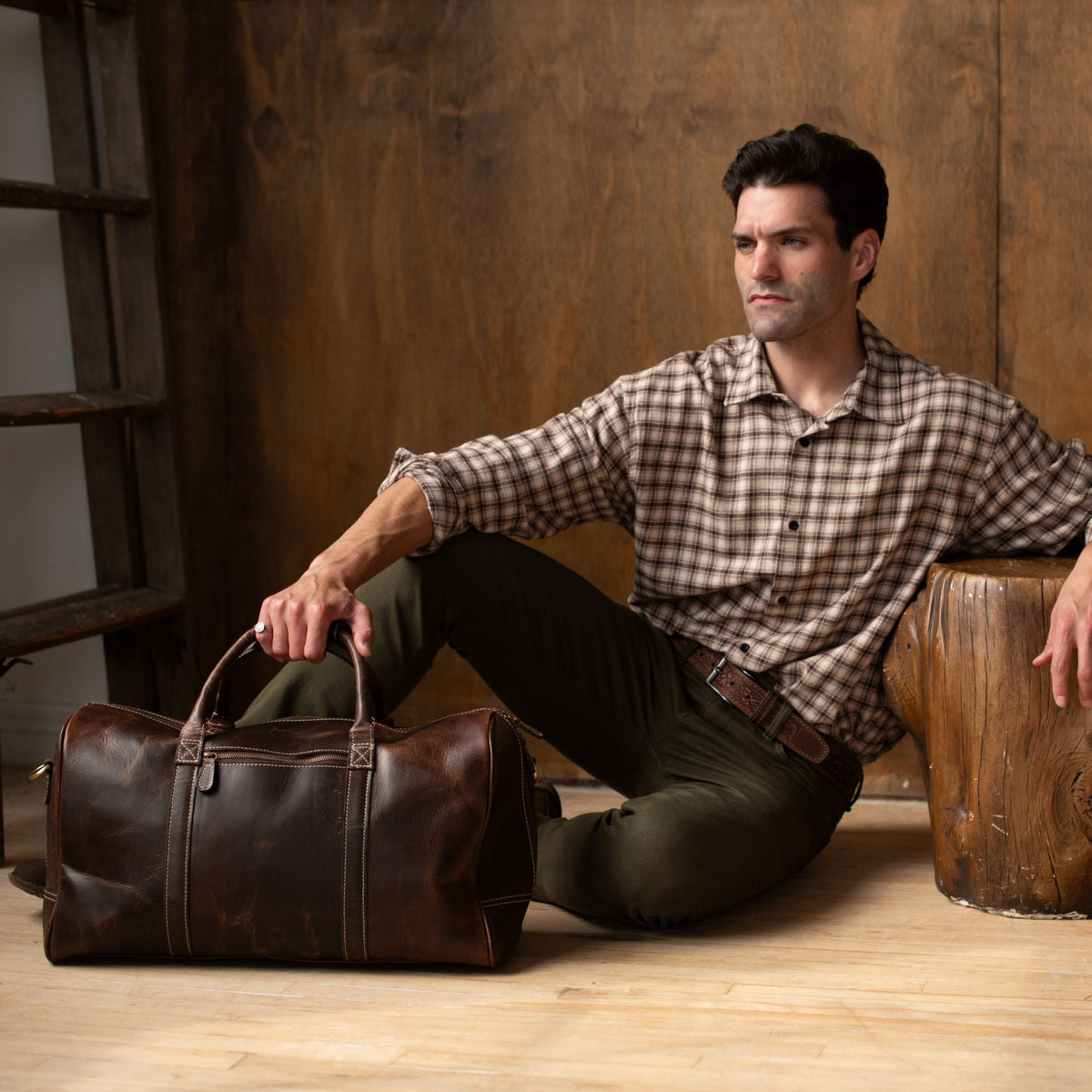 The Wayfarer Bag - Brown Classic Full-Grain Leather Duffle Bag - NAB Leather