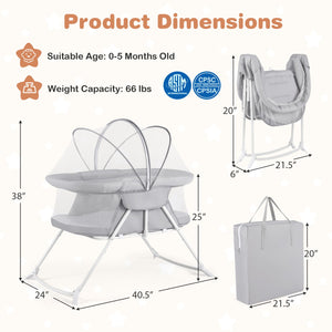 2 in 1 Baby Bassinet with Rocking Motion Foldable Bedside Sleeper with Breathable Mesh-Grey view 5