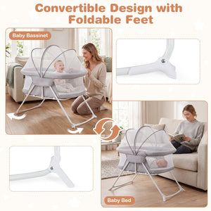 2 in 1 Baby Bassinet with Rocking Motion Foldable Bedside Sleeper with Breathable Mesh-Grey view 6