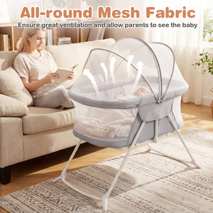 2 in 1 Baby Bassinet with Rocking Motion Foldable Bedside Sleeper with Breathable Mesh-Grey view 7