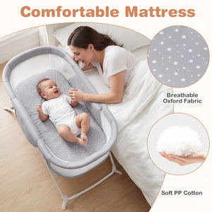 2 in 1 Baby Bassinet with Rocking Motion Foldable Bedside Sleeper with Breathable Mesh-Grey view 8