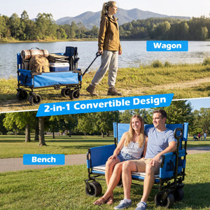 2-in-1 Wagon Bench Seat Combo Collapsible Beach Cart-Blue view 5