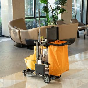Commercial Janitorial Cart with 3 Tier Shelves, Professional Cleaning Cart with Rubbish Bag with Lid and – view 14