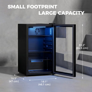 3.2 Cu.Ft Beverage Fridge, 128 Can Drink Fridge with Glass Door, Auto-Defrost and LED Light for Soda, Beer, Black