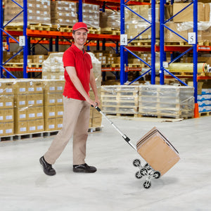 6-Wheels Stair Climber Hand Truck, Dolly Heavy Duty Folding Steel Load Cart with Adjustable Telescoping Handle for Moving, Luggage, Travel & Office, 154lbs Capacity