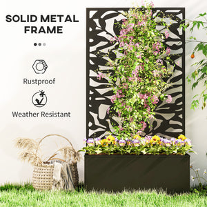 Raised Garden Bed with Trellis, Outdoor Privacy Screen with Planter Box, 24" x 9.1" x 44.5", Black