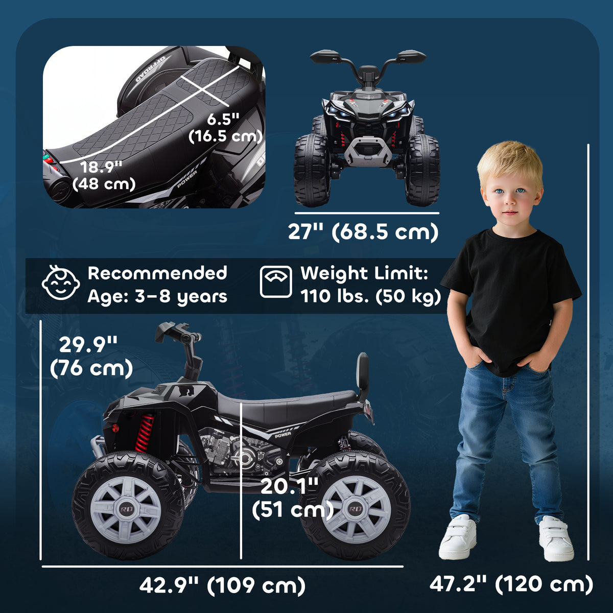 Qaba 2-Seater All-Terrain 4 Wheeler, 24V Kids ATV Ride-On, Electric Quad Car with Dual Motor, for Boys and Girls