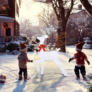 4.3FT Lighted Christmas Reindeer, Christmas Decor with RGB and Warm White LEDs, Stakes and Zip Ties, IP44 Waterproof