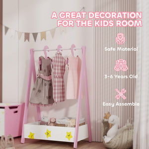 Qaba Kids Clothing Rack with Storage Shelf, Hangers, for Nursery Room, Living Room, Playroom