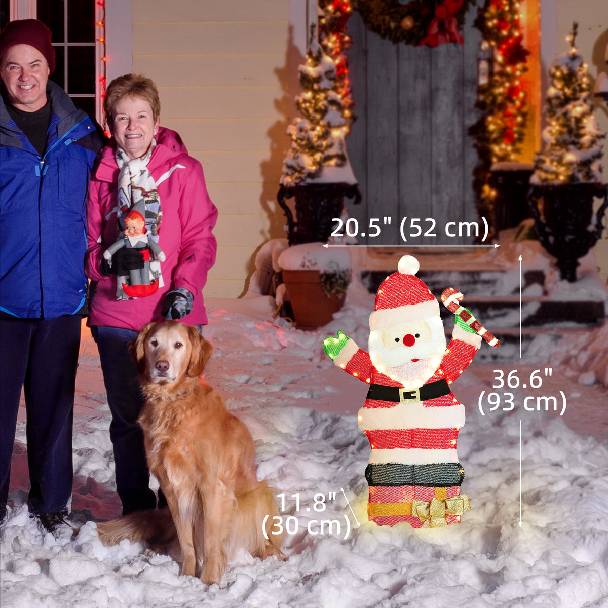 3ft Lighted Santa Claus, Light Up Christmas Decor with 97 LEDs, Stakes and Zip Ties, IP44 Waterproof for Indoor Outdoor