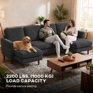 Sectional Sofa, Corduroy U Shaped Couch with Double Chaise and Spring Cushions, 2200lb Capacity, Beige – view 12