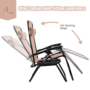 2 Pieces Folding Lounge Chair with Zero Gravity - Beige view 9