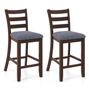 2 Pieces Counter Height Chairs with Fabric Seat and Rubber Wood Legs